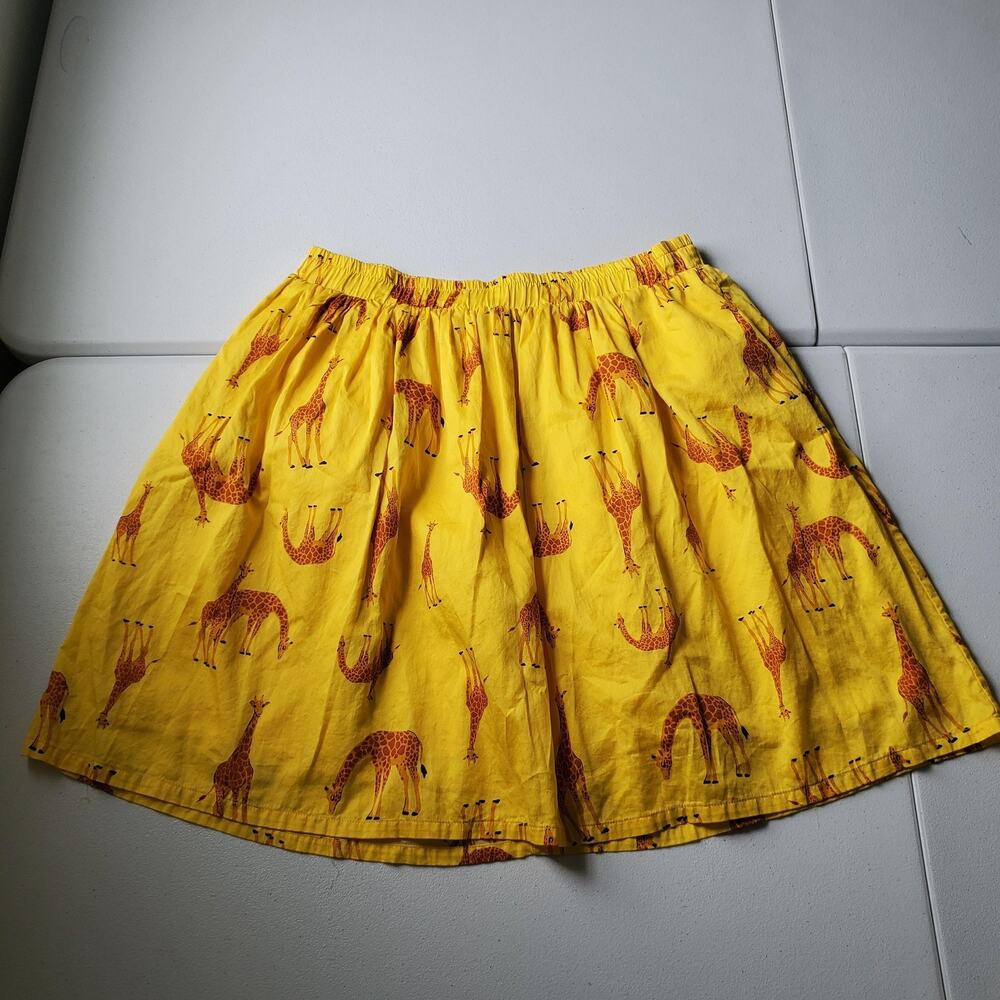 ModCloth Skirt Womens Large Yellow Giraffe Print A-Line Cotton Knee Length